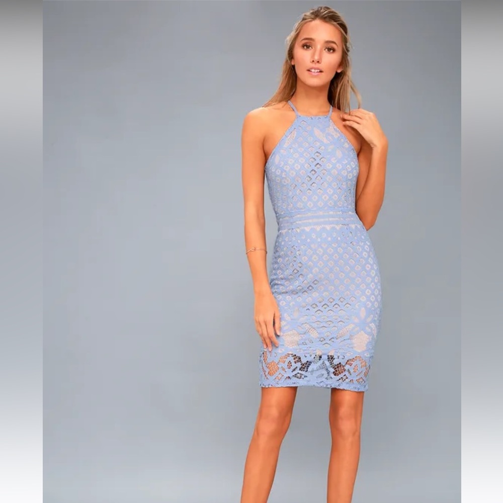 Lulus steal a kiss baby blue lace mini dress backless